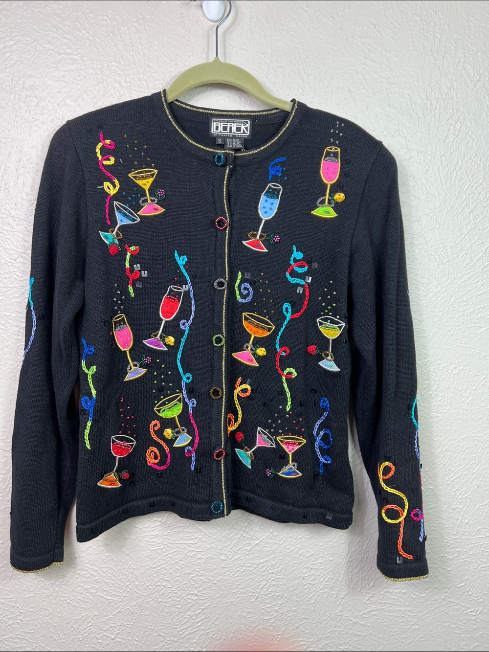 Berer by Takako Sakon Vintage Party Cocktail Beaded Cardigan Sweater Small